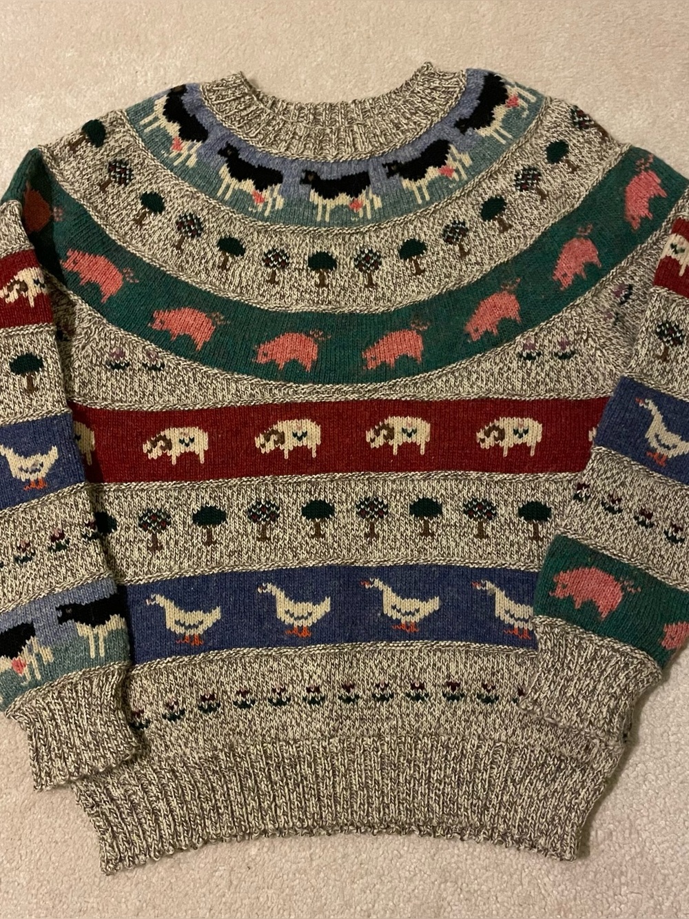 VTG Blueberry Woolens Pure Wool Farm Animal Sweater Small EUC